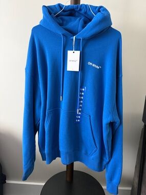 Off-White Men’s Bright Blue Crewneck Hoodie Sweater